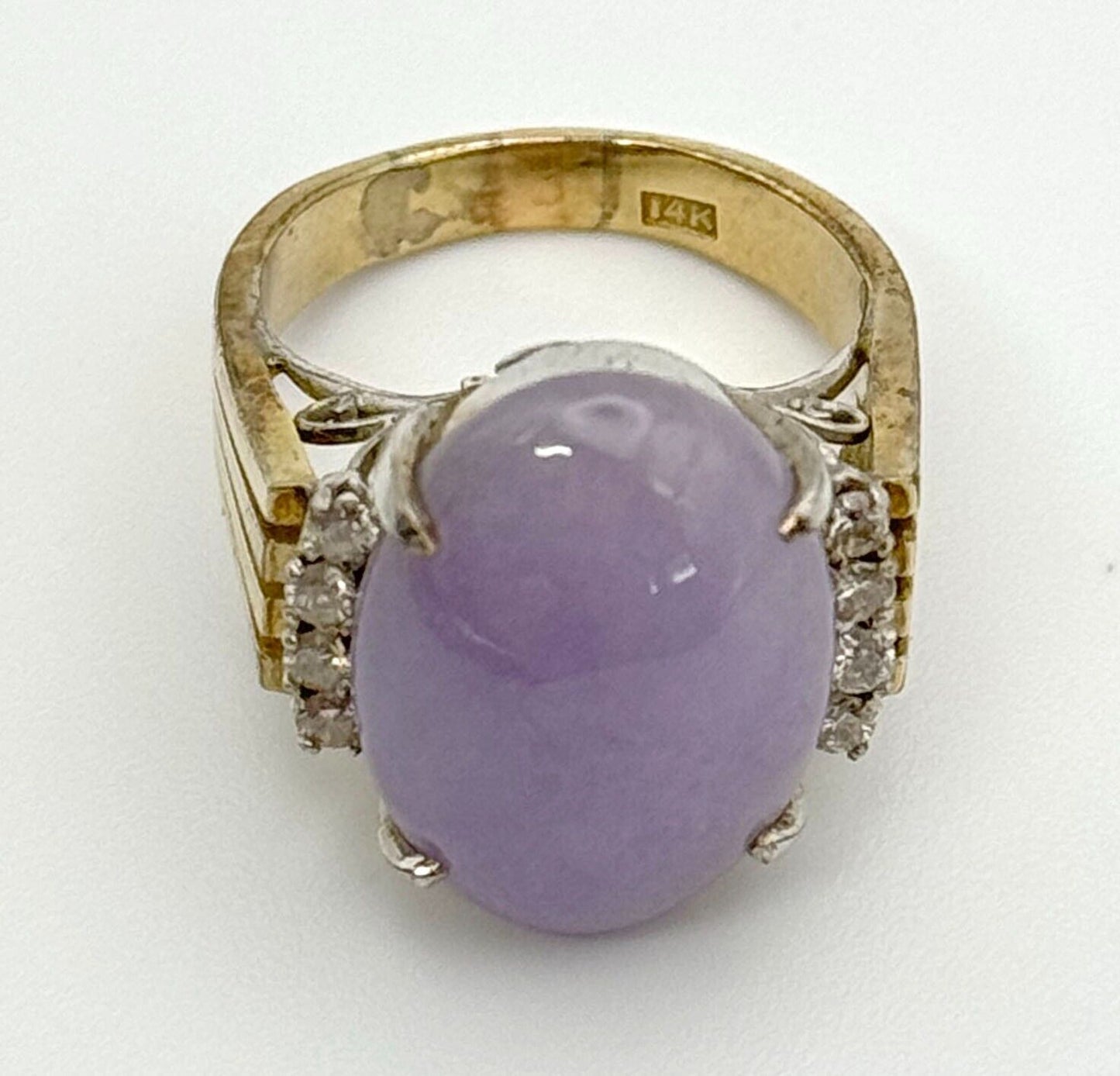 13k Multi-Toned Gold Ring Sz 6 w Lavender Jade & 8 Diamond Accents (MeC)