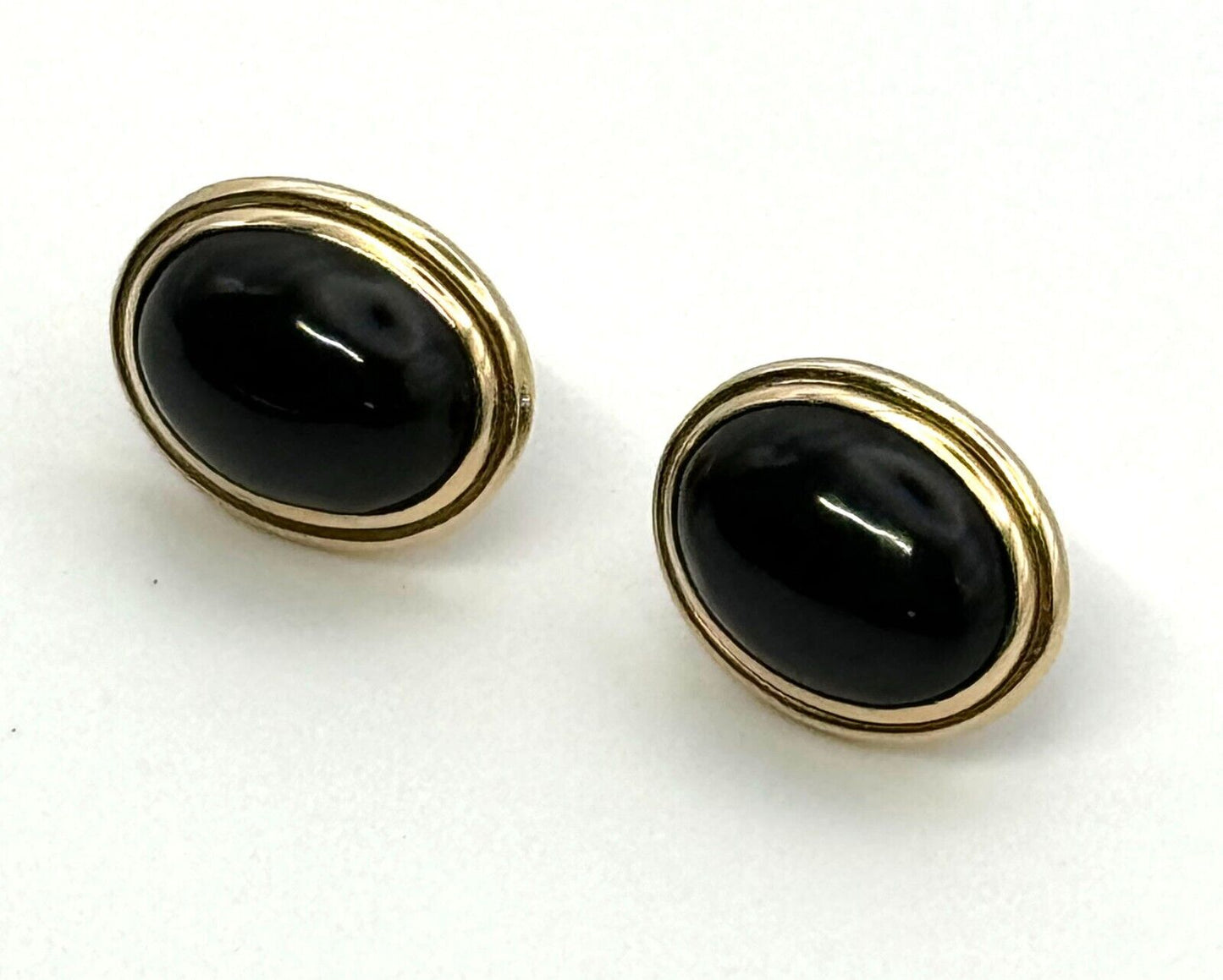 Vintage 14k Yellow Gold Onyx Oval Button Earrings (KnK)