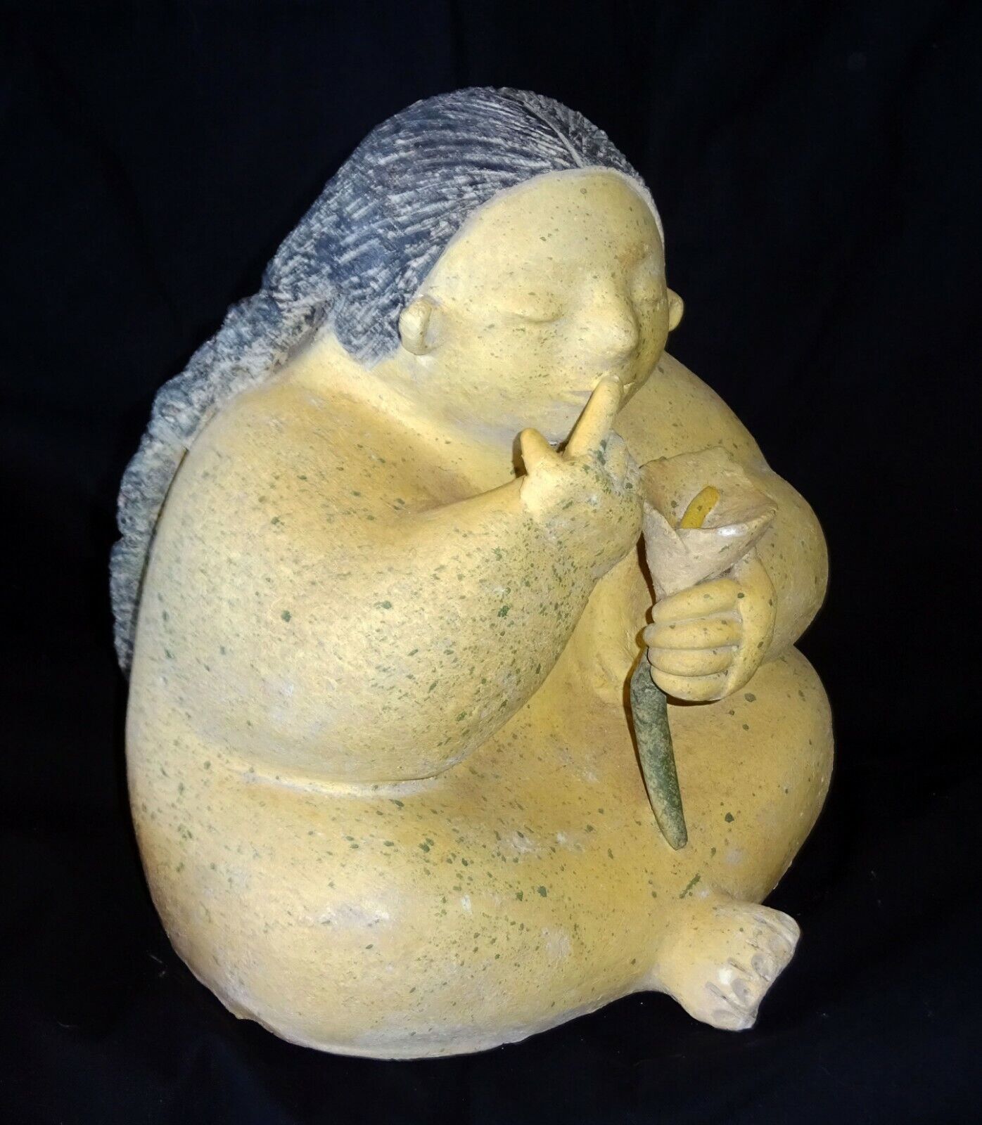 Vintage Pottery Sculpture Seated Voluptuous Girl Fernando Botero-esque (DoC)