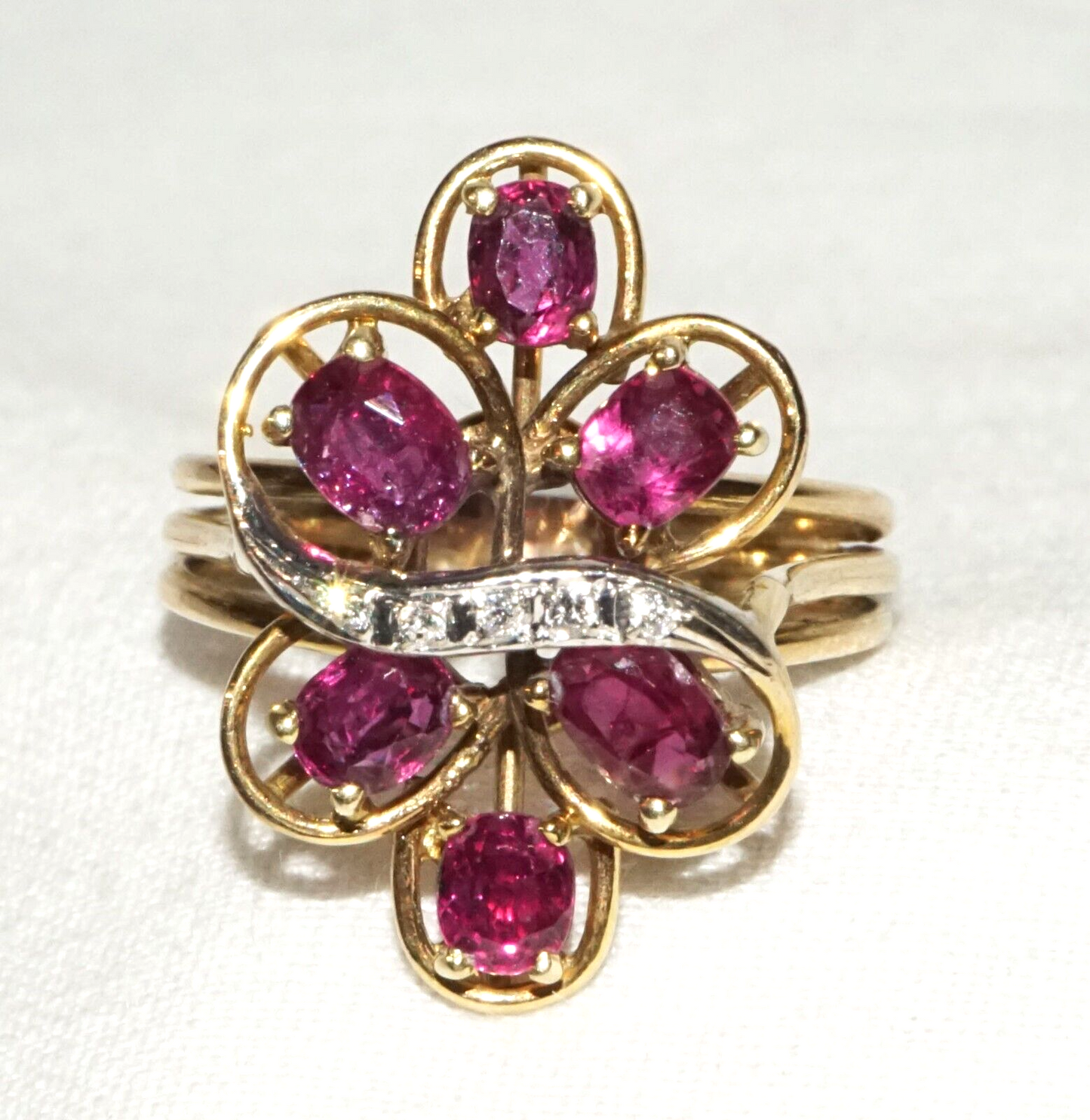 Vintage 14k Yellow Gold Ring Sz.7.5 set w. 6x Rubies & 5x Diamonds (GoB) #5