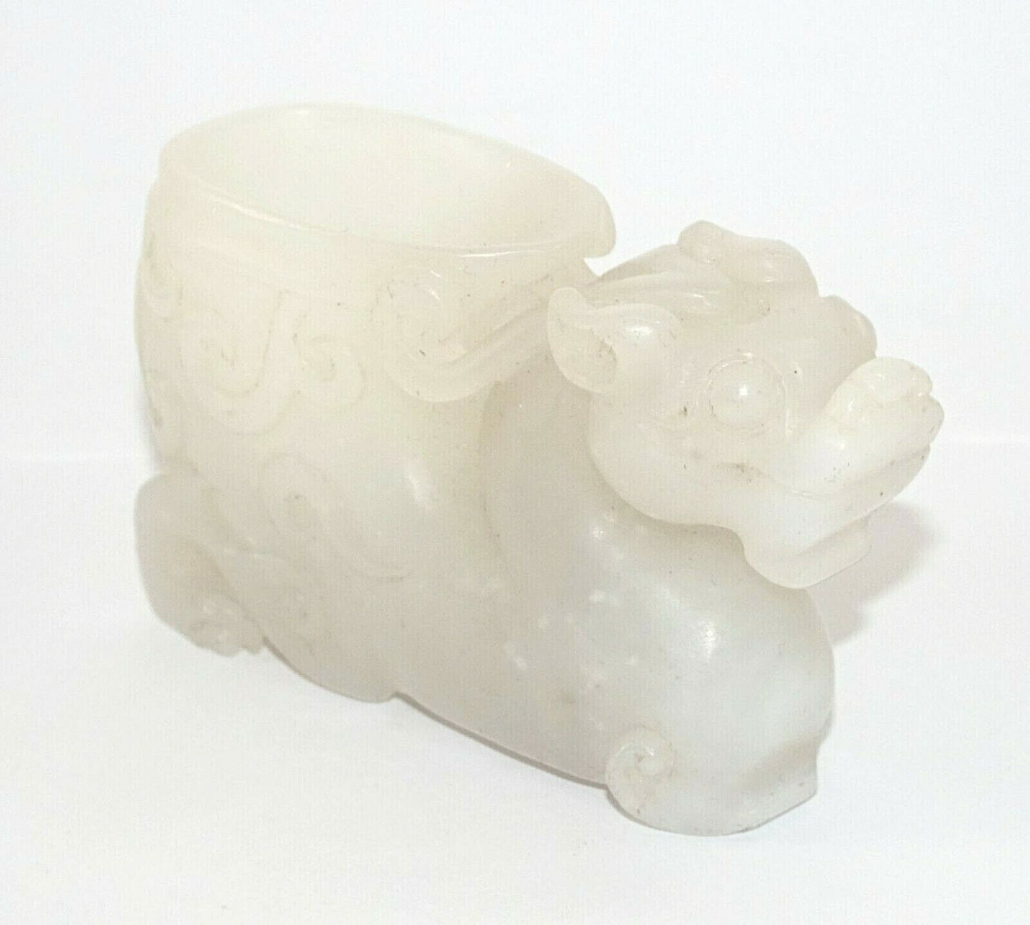 Vintage Chinese White Jade Mini Cup w. Nicely Carved Dragon Motif (AHB)