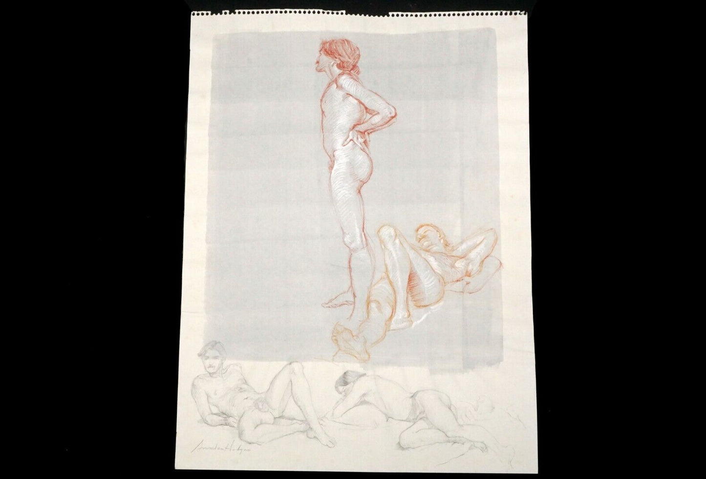 Hawaii Mixed Media WC Wash Drawing Painting Male Nude by Snowden Hodges (Sho)#39