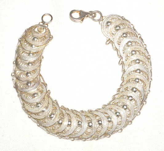 Italian Sterling Silver Filigree Crescent Bracelet 7 " w Lobster Clasp (TiG)