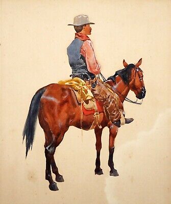 1900 S.W. US Gouache Painting Lone Rider by Fernand Lungren (1857-1932)(Jwo)