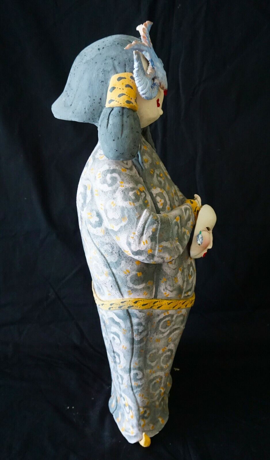 1990s Hawaii Pottery Sculpture Chinese Venetian Mask by Vicky Chock (b.1943)(CWo