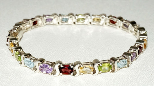 Vintage Sterling Silver Link Bracelet set w 23x Colorful Gemstones (SaR)#152