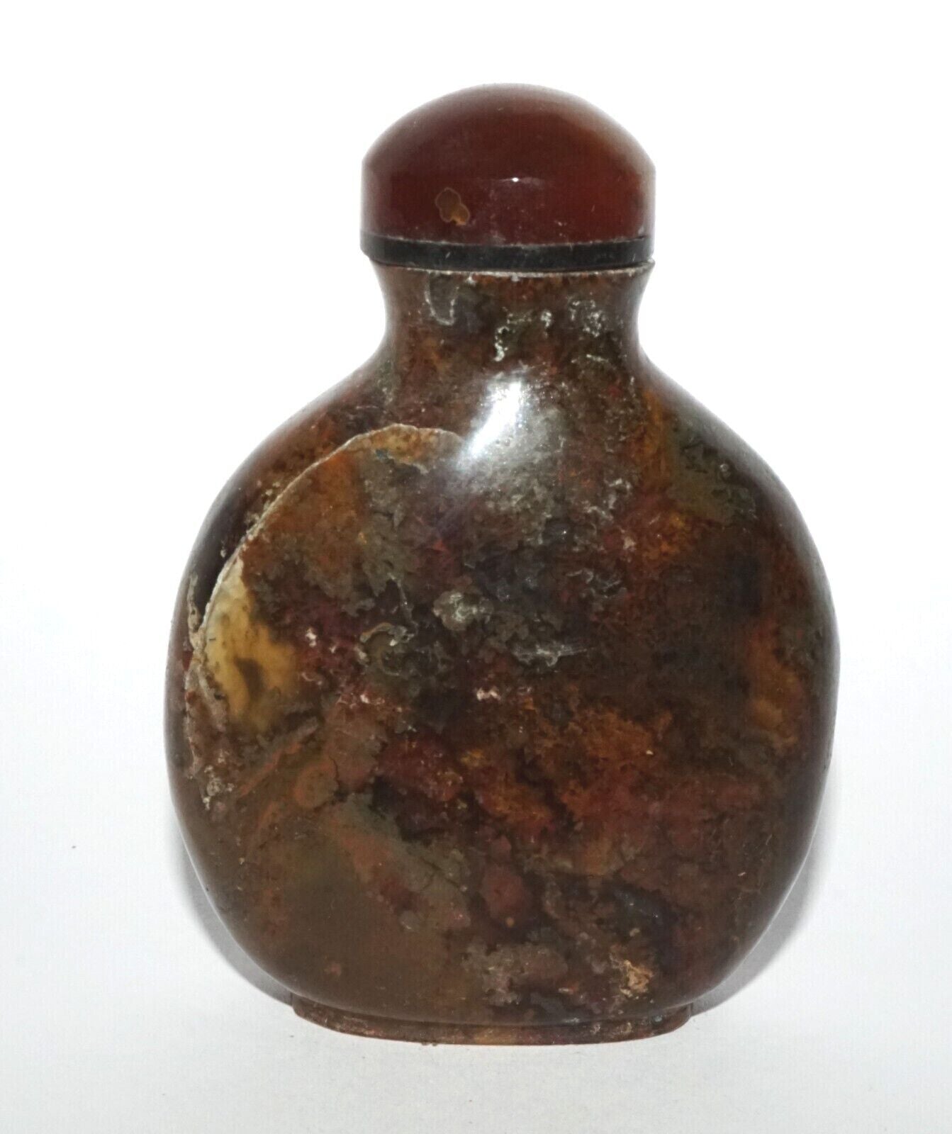 Vintage Chinese Black & Brown Marbled Agate Carved Snuff Bottle (LeS) G16