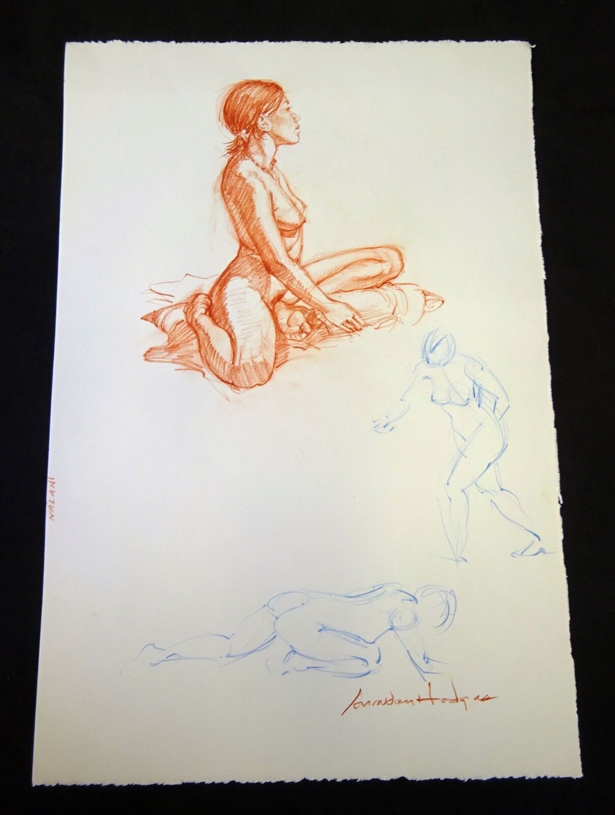 Hawaii Mixed Media Drawing Painting Seated Nude "Nalani" by Snowden Hodges (Sho)