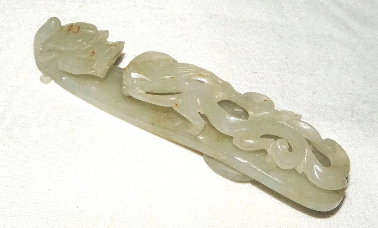 Antique Chinese Grey Green Nephrite Jade Dragon Belt Hook (UVi)#1