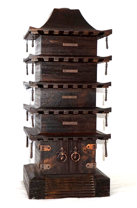 Vintage Japanese Wooden Pagoda Design Jewelry Multi Drawer Cabinet (HoJ)