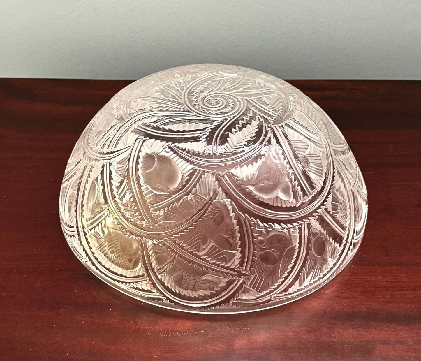 Vintage French Lalique Crystal Pinsons Finches Bird Bowl 9.25" (AHB)