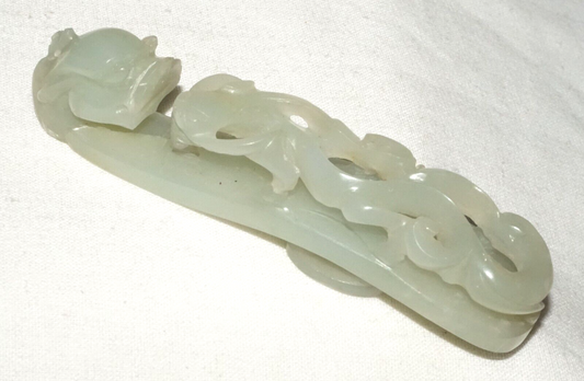 Antique Chinese Grey Green Nephrite Jade Dragon Belt Hook (UVi)#2