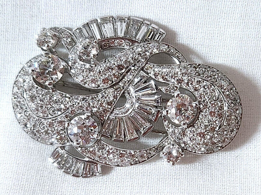 14 K. White Gold Diamond Filigree Brooch Total Diamonds Approx. 10ct. (ChR)