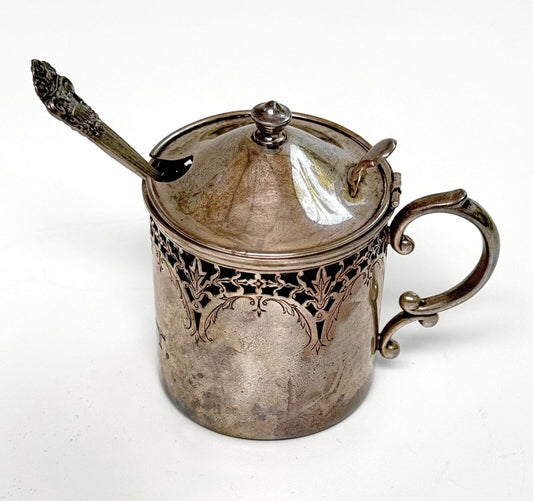 Antique Sterling Silver Mustard Pot w C.C.T. Monogram by Wilcox & Wagoner (WeP)
