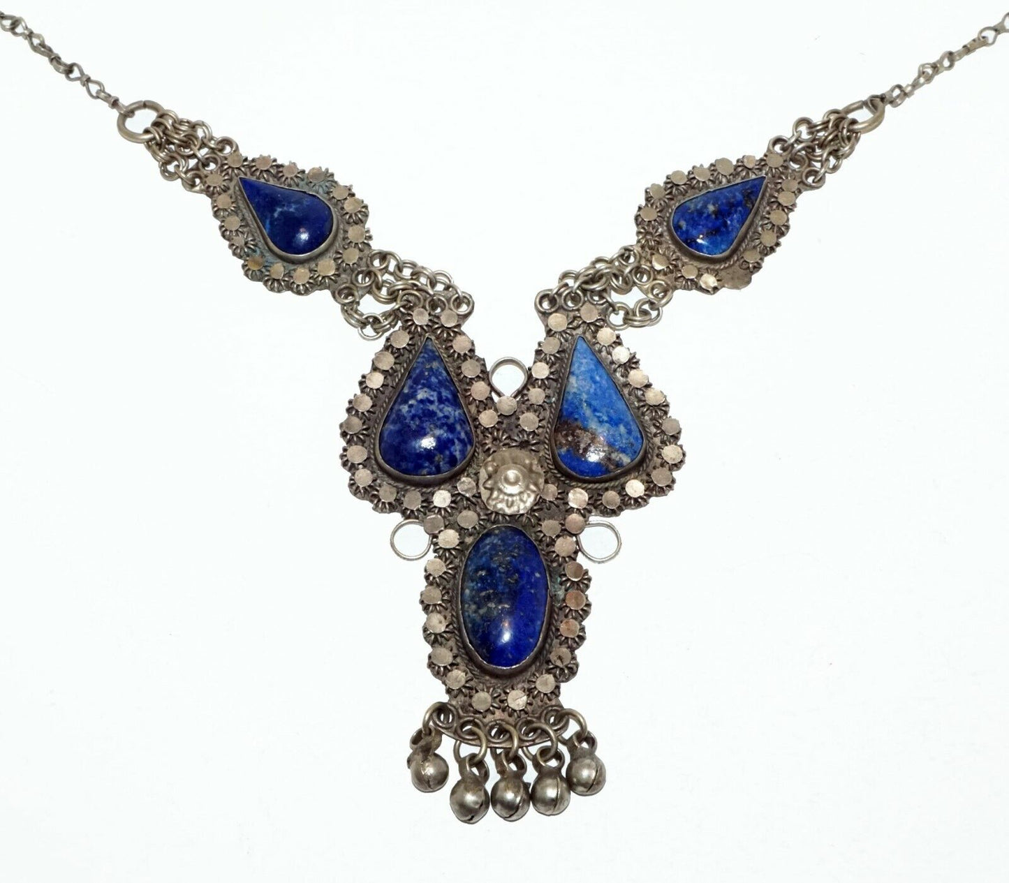 Vintage S.E. Asian Silver Tribal Necklace set w. 5x Lapis Accents (RoA) #1