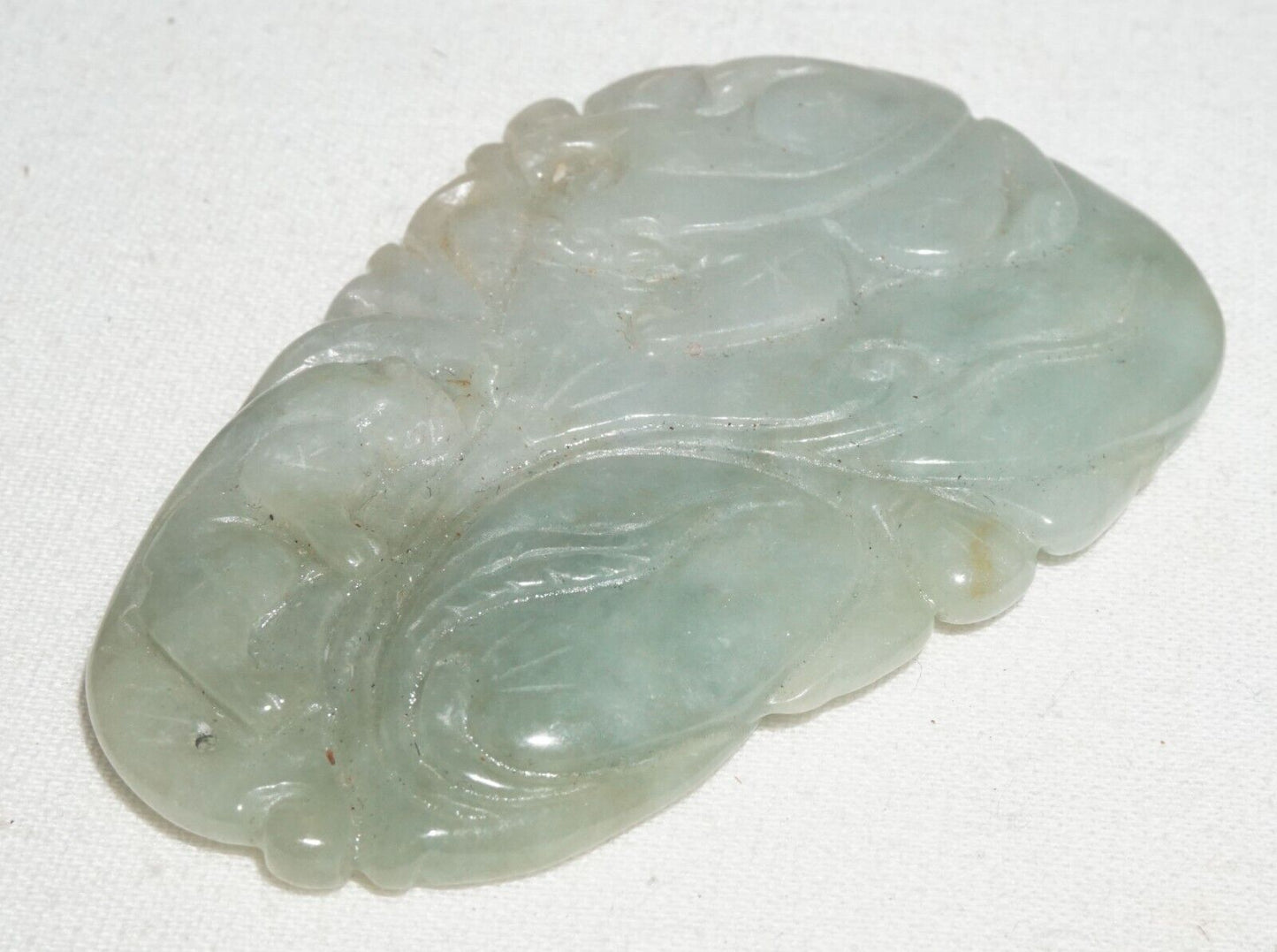 Vintage Chinese Well Carved Jadeite Jade Pendant Peach Feline & Toad Motif (***)