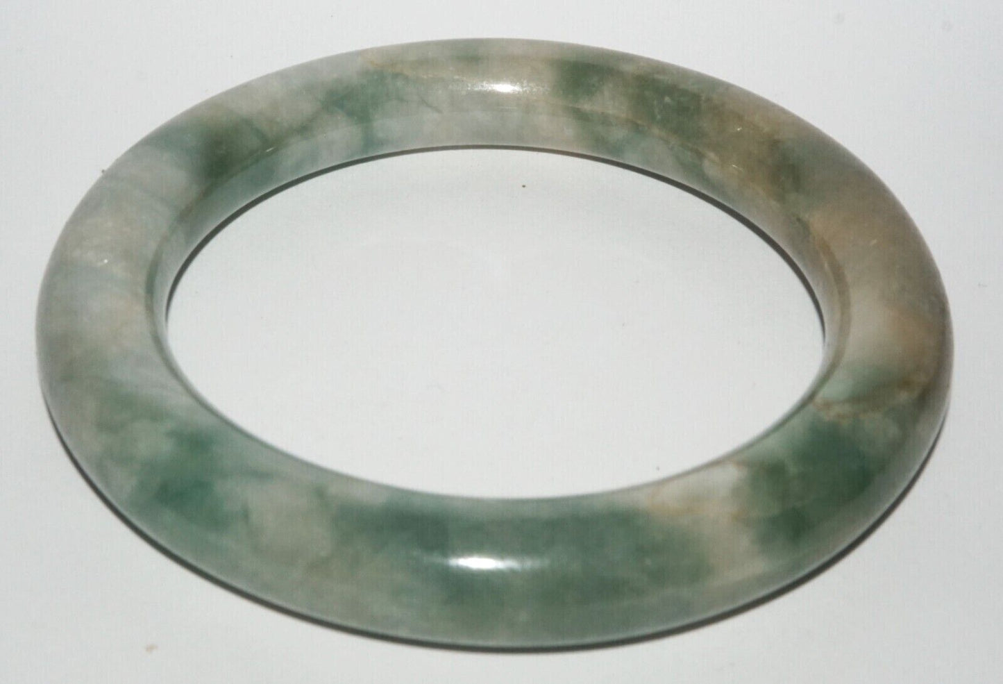 Vintage Chinese Mottled Green Jadeite Jade Bangle Bracelet (LeS) B6