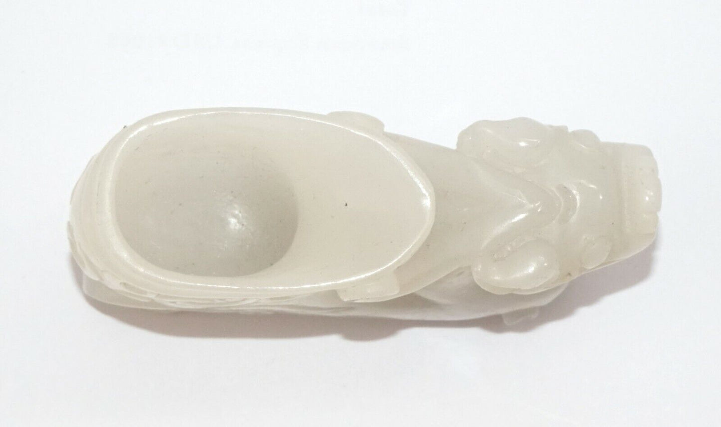 Vintage Chinese White Jade Mini Cup w. Nicely Carved Dragon Motif (AHB)