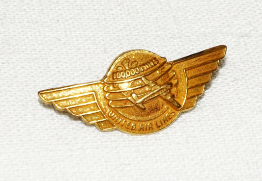 Vintage US 10K Gold Plated 100,000 Mile Pin from United Airlines (ChR)