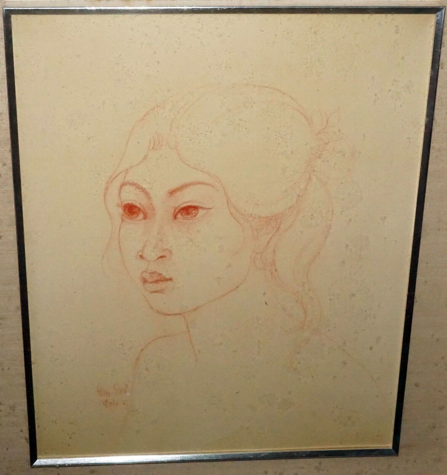 1977 Bali Pastel Portrait Painting "Young Woman" by Hans Snel (1925-1998)(***)