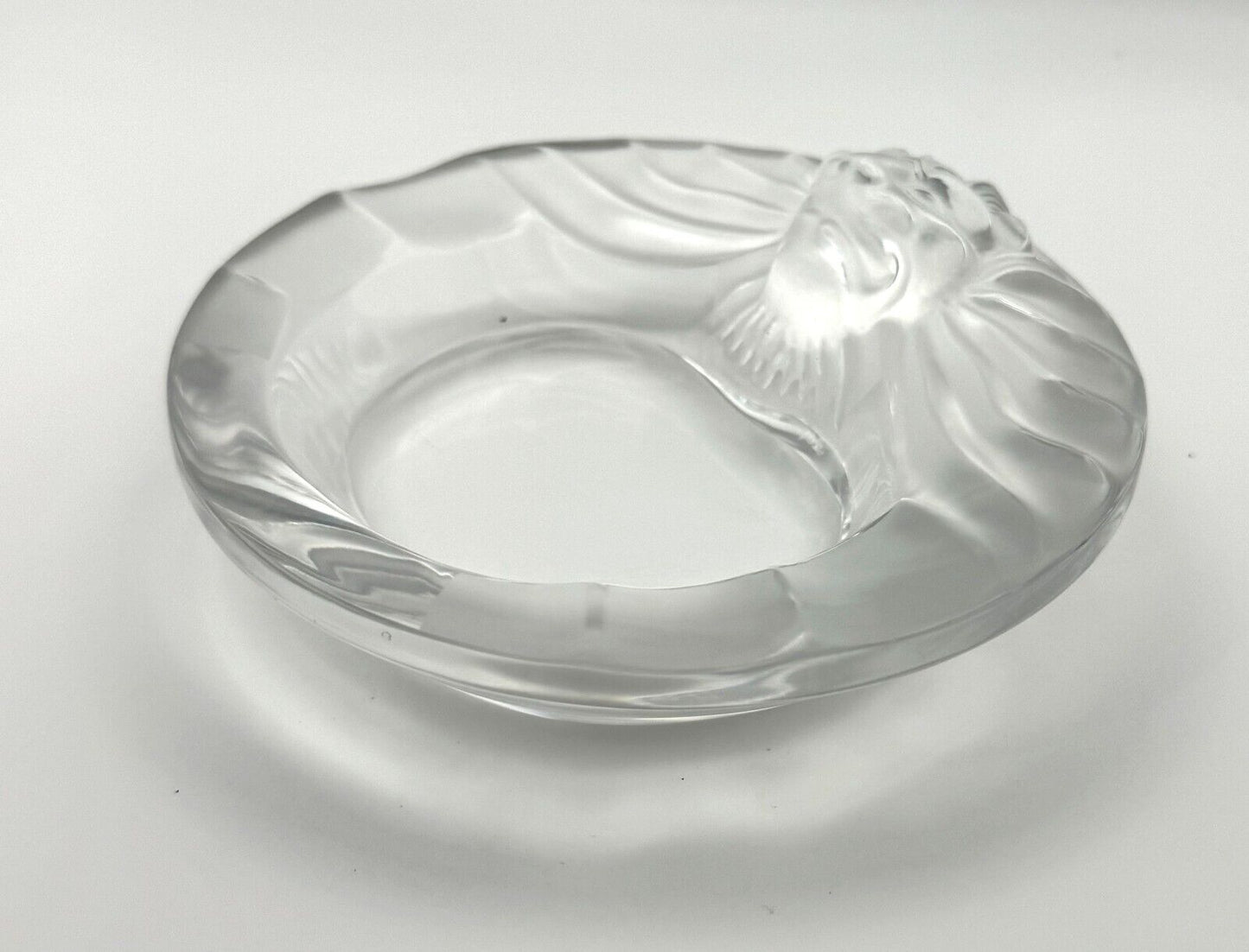 Vintage- French Lalique Crystal Lion Ashtray or Valet / Jewelry Dish