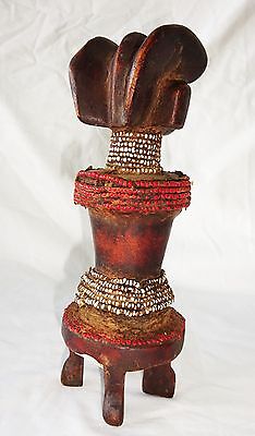 20CT African Zaire Tribal Ancestral Figure Sculpture Carving w Bead Accents(Eic)