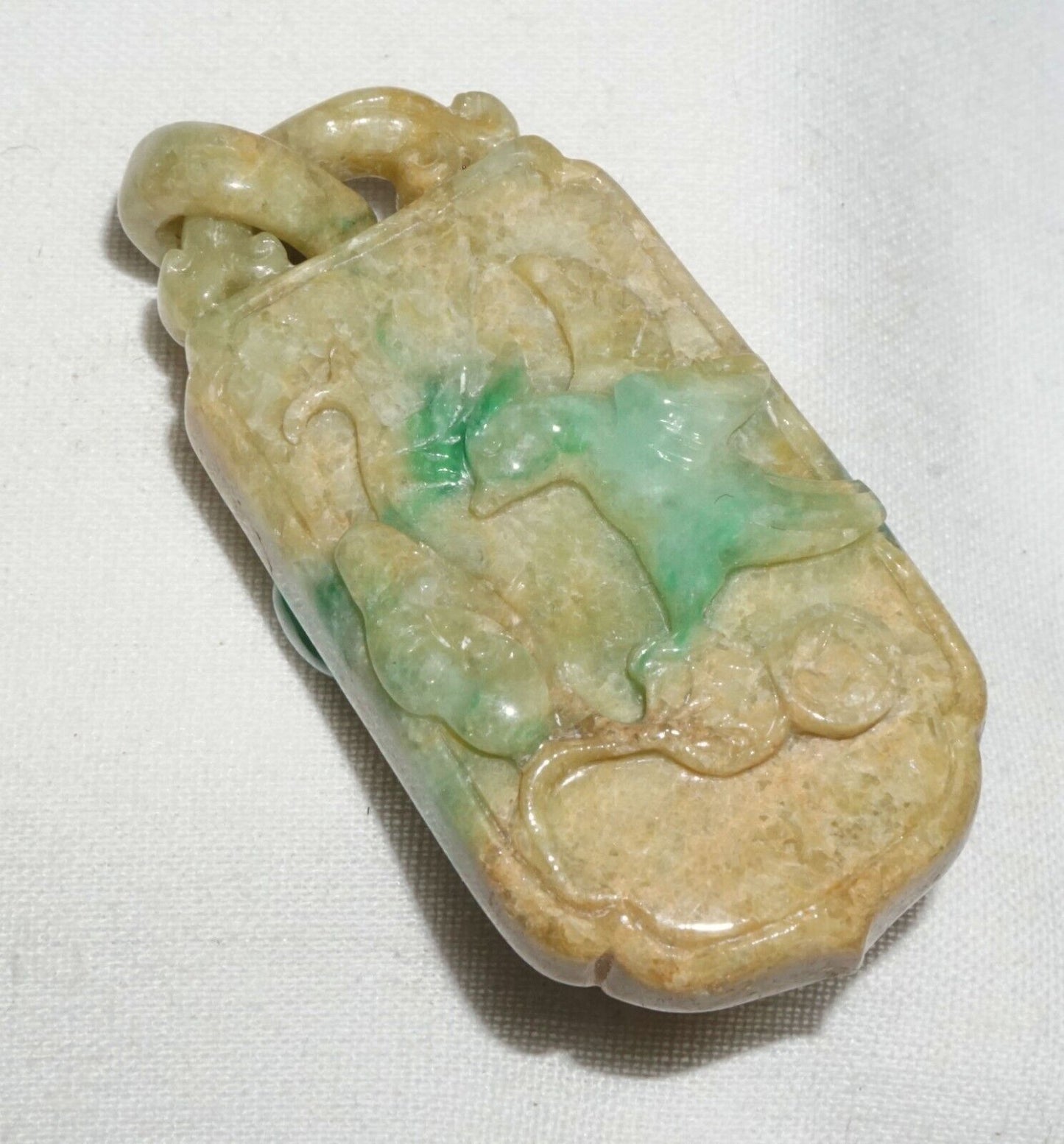 Vintage Chinese Jadeite Jade Locket Style Pendant w. Monkey Lingzhi Coin (---)