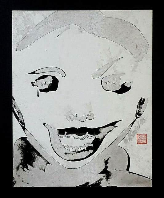 France Outsider Art Ink Painting Laughing Child Portrait by Claude Vedel(EtJ)#65