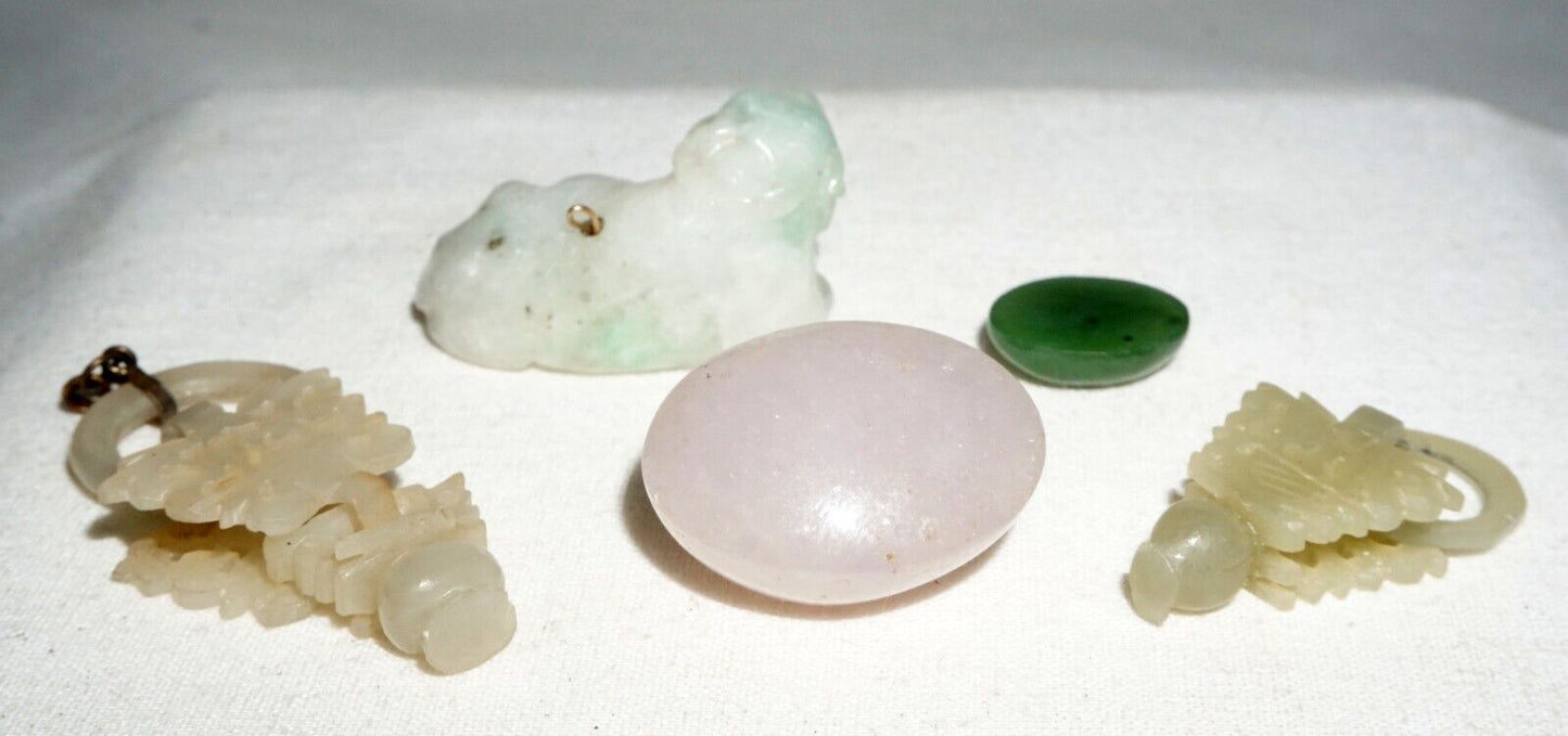 5Pc Vintage Chinese Jadeite & Nephrite Jade Mixed Lot Ornaments Cabochons (***)