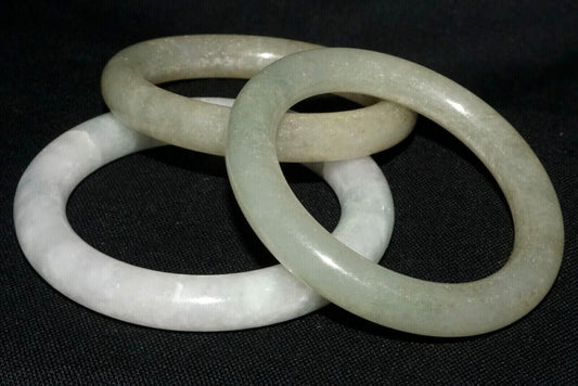 3Pc Chinese White & Green Jadeite Jade Rings Baby Bangle Bracelets (LeS) B38