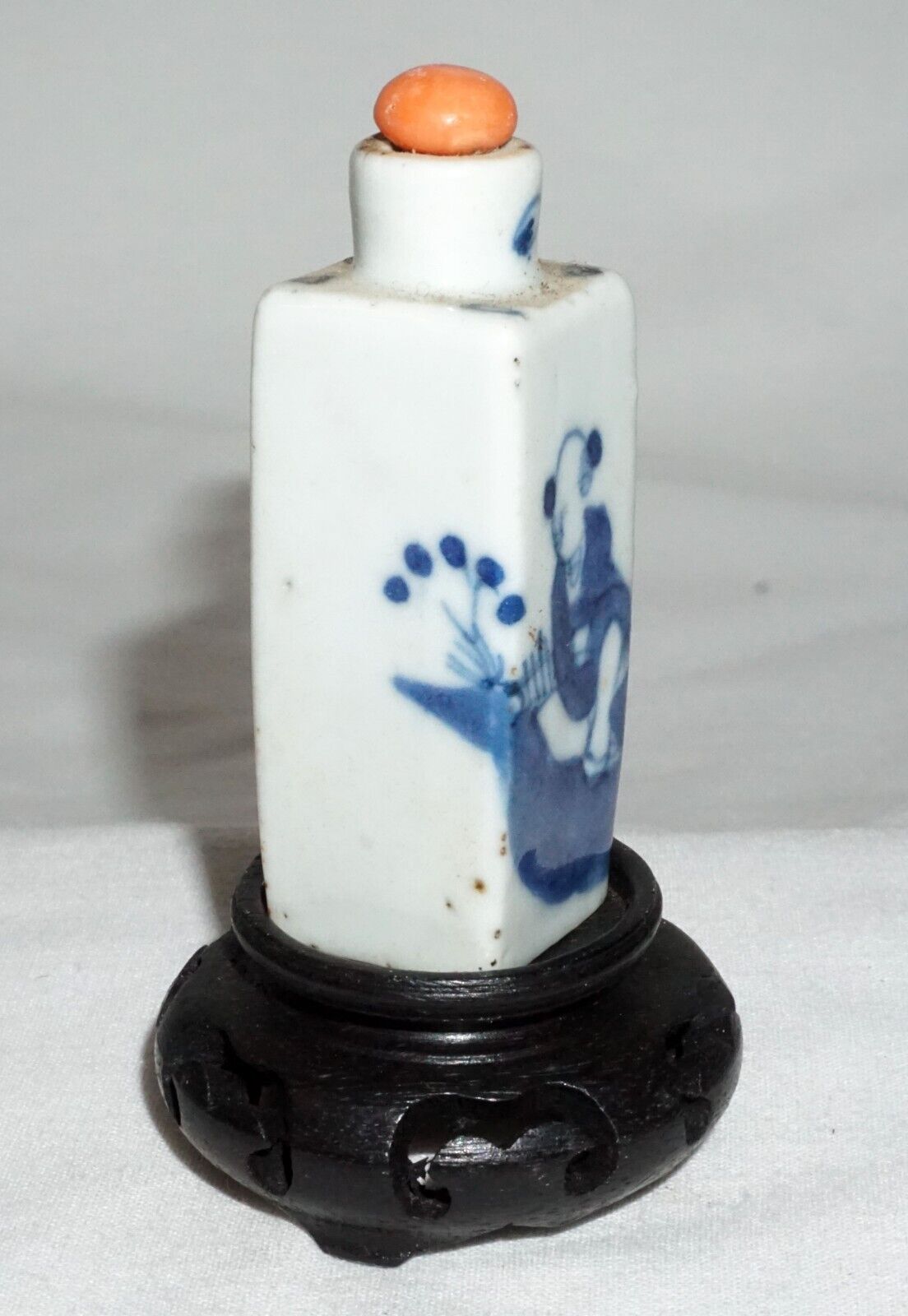 Antique Chinese B&W Porcelain Snuff Bottle w. Figure in Landscape Motif (LLA)