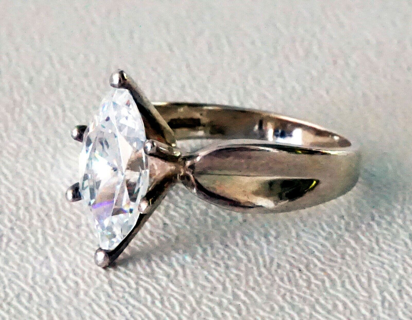 Vintage Sterling Silver Ring Sz.8 w. Giant Marquise Cut Cubic Zirconia (SaR) #27