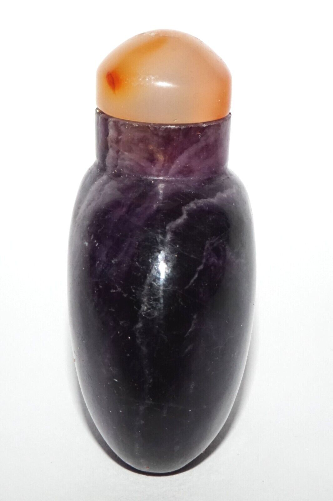 Vintage Chinese Purple Fluorite Carved Snuff Bottle w. Agate Stopper (LeS) G8