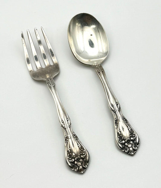 Antique Sterling Chateau Rose by Alvin Toddler Silverware Fork & Spoon Set (MiM)