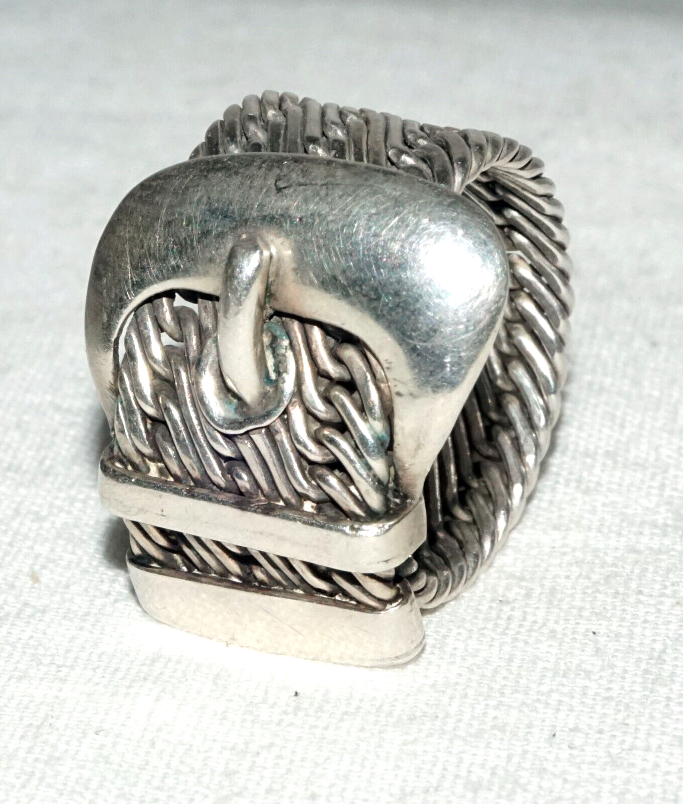 Vintage Silver Link Design Belt Buckle Motif Ring Sz.7 (KoS) L17