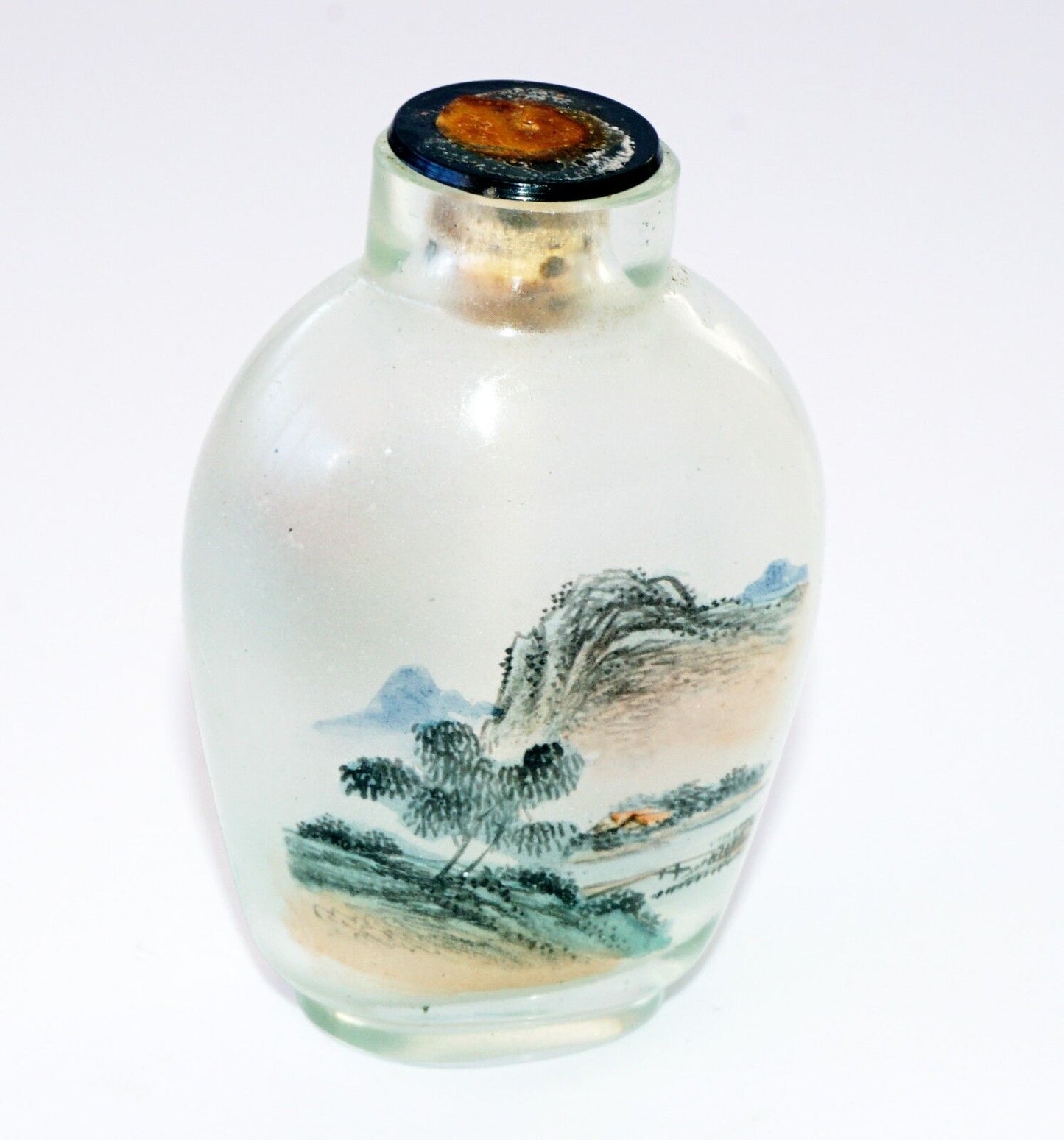 20C Chinese Inside Painted Crane & Landscape Glass Snuff Bottle w. No Stop (Pal)