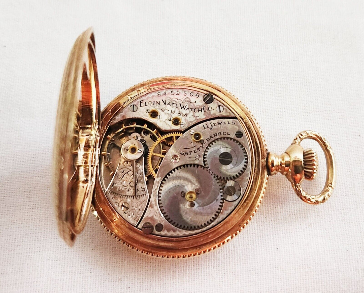 1900 US 14k Yellow Gold Full Hunter Ladies Pocket Watch w. Diamond Elgin (GeB)#3