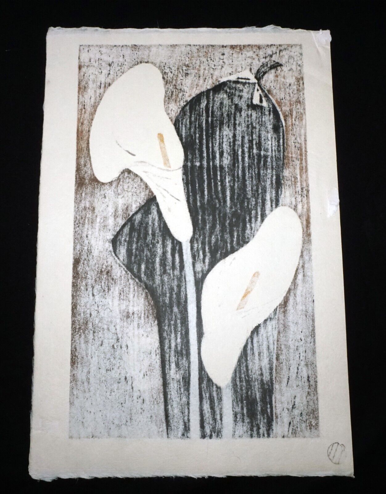 1950s Japanese Woodblock Print Girl & Anthuriums Kawano Kaoru (1916-1965)(KiL)4