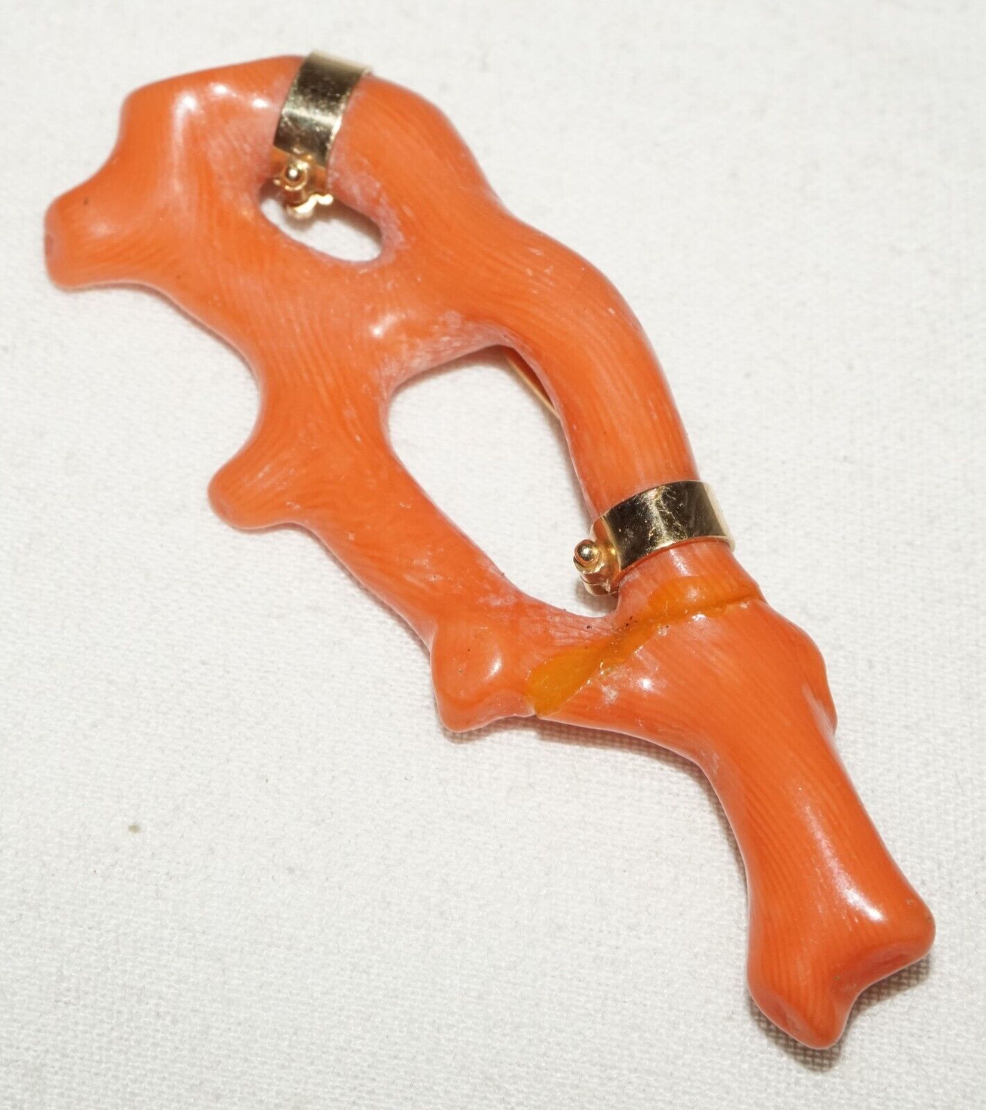 Vintage Chinese Red Coral Branch Brooch - Repaired (LeS)L22