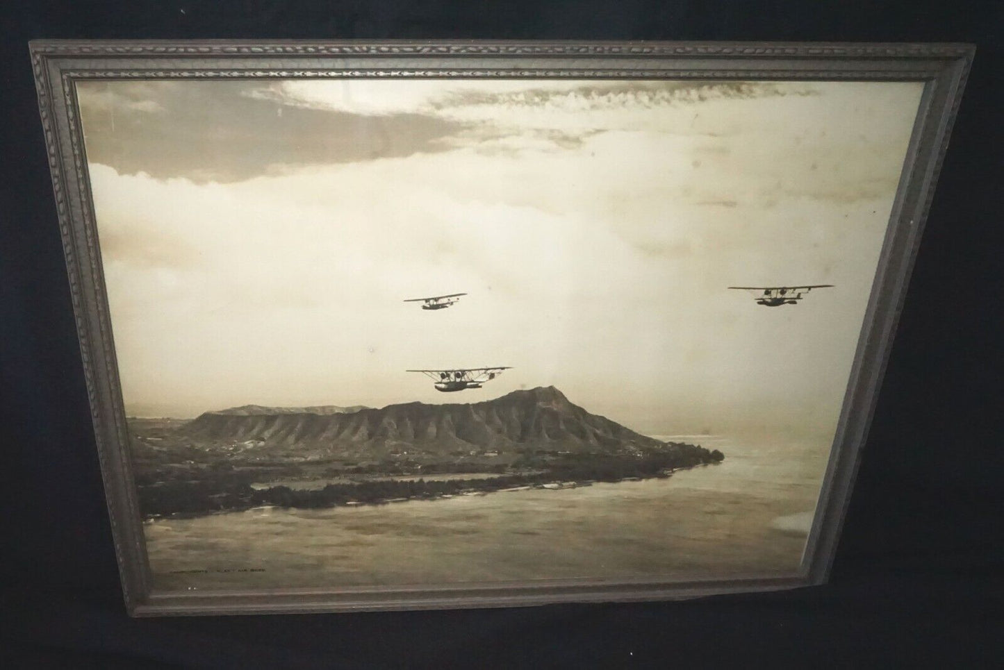 Vintage 1934 Photo of Military Patrol Planes over Diamond Head Honolulu HI (NaC)