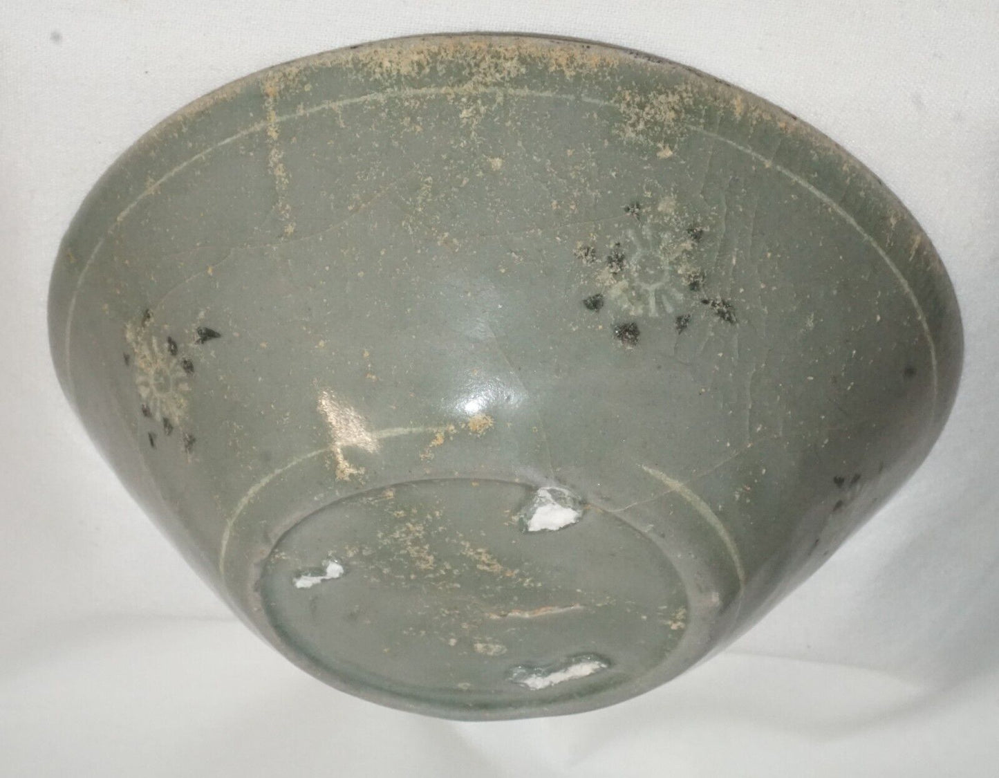 14C Korean Koryo Inlaid Pottery Bowl Celadon Glazed w. Floral Designs (JSt)2 IC