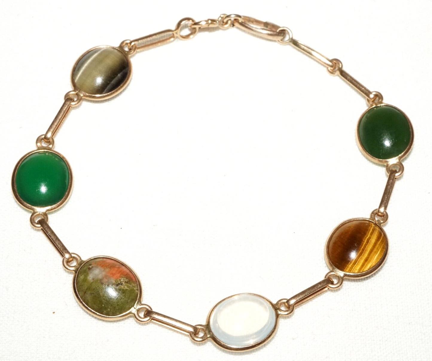 Vintage UK 9k Yellow Gold Link Bracelet w. 6x Gemstone Accents (KoS) L15