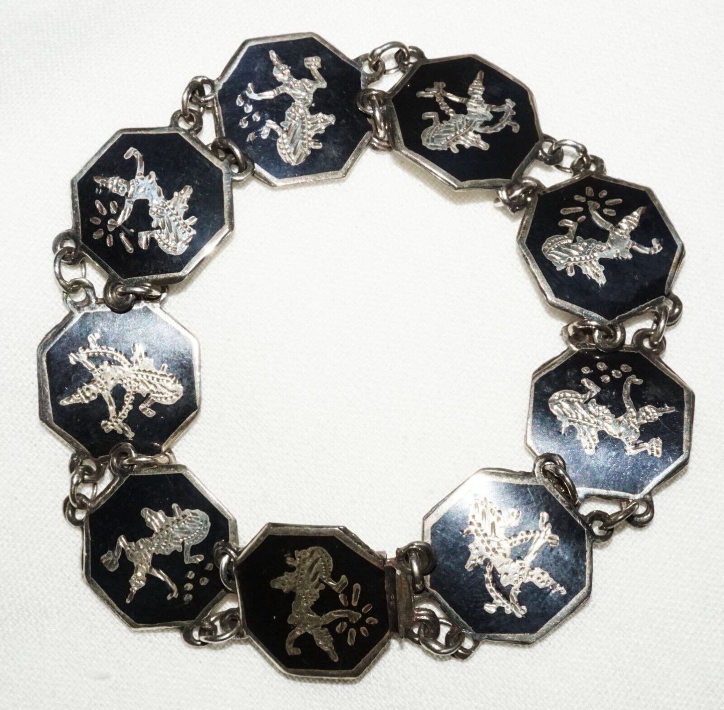 Vintage Thai Silver & Enamel Niello Ware Bracelet w. Dancer Motifs (WoJ)