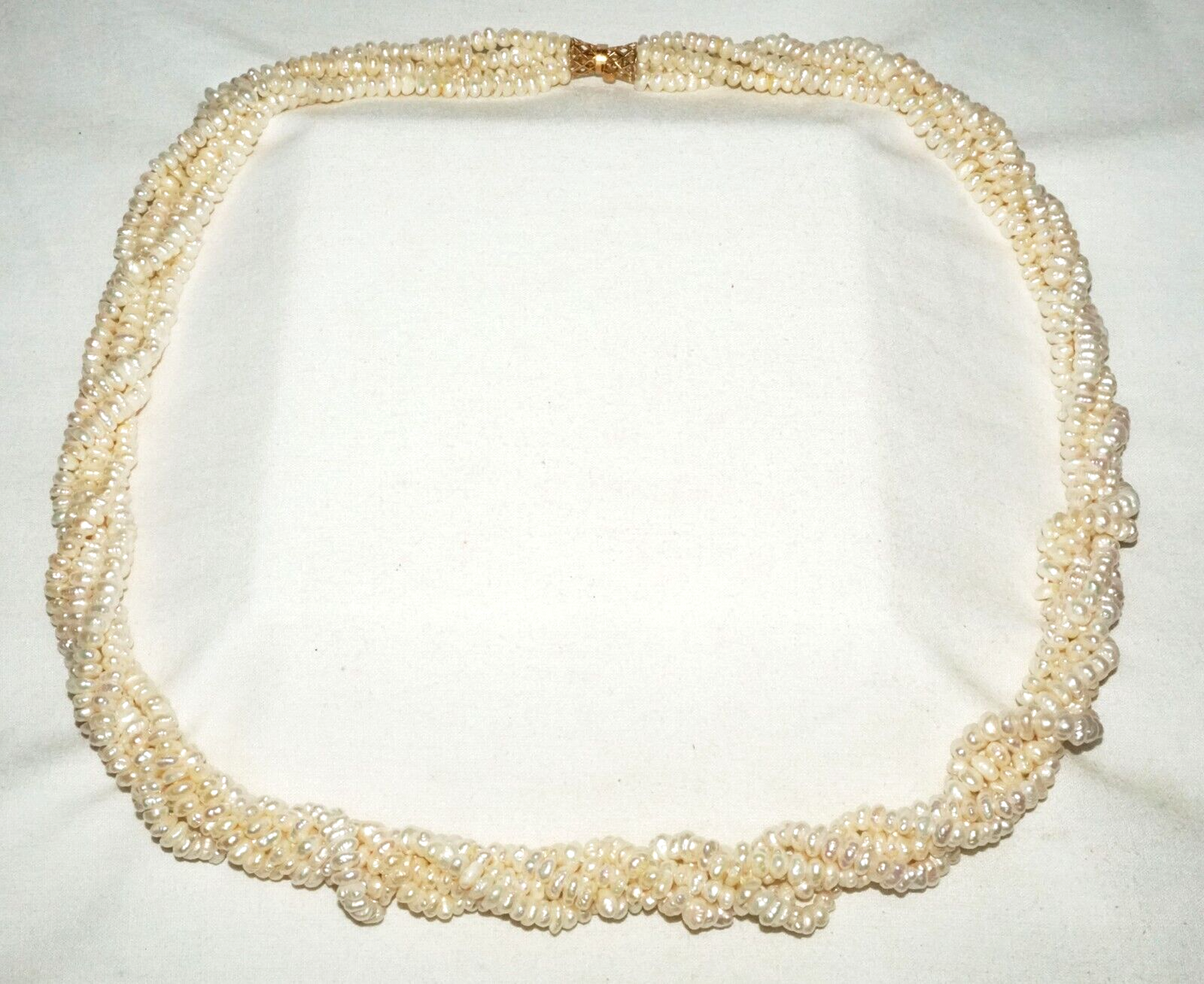 Vtg. 5x Strand Mini Baroque Pearl Necklace w. 14k Yellow Gold Clasp (GoB) #19