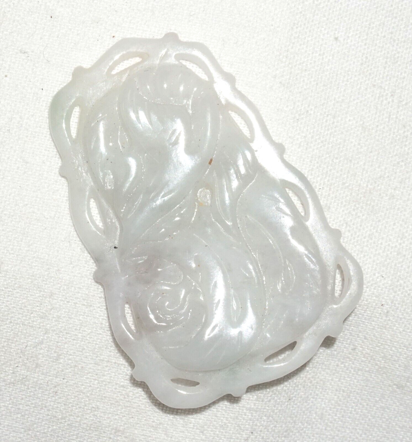 Vintage Chinese White Jade Pierced Plaque Pendant w. Curvilinear Design (***)