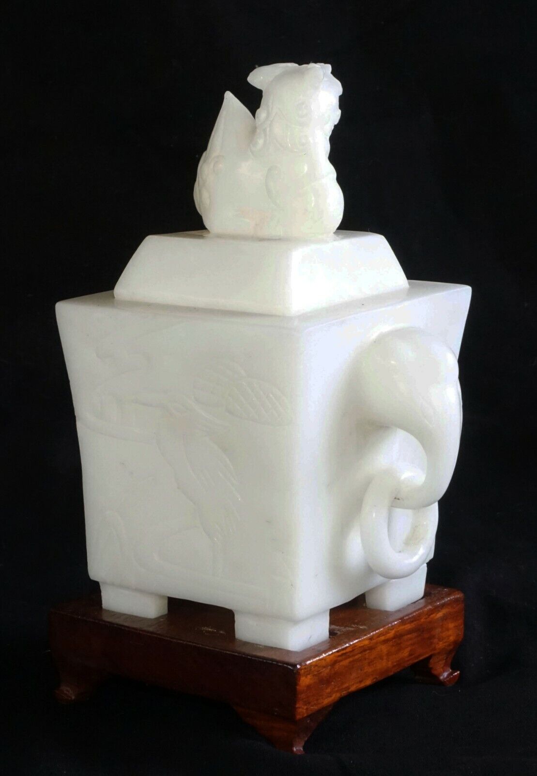 1900 Chinese Alabaster Incense Burner w. Elephant Handles on Fitted Stand (AHB)