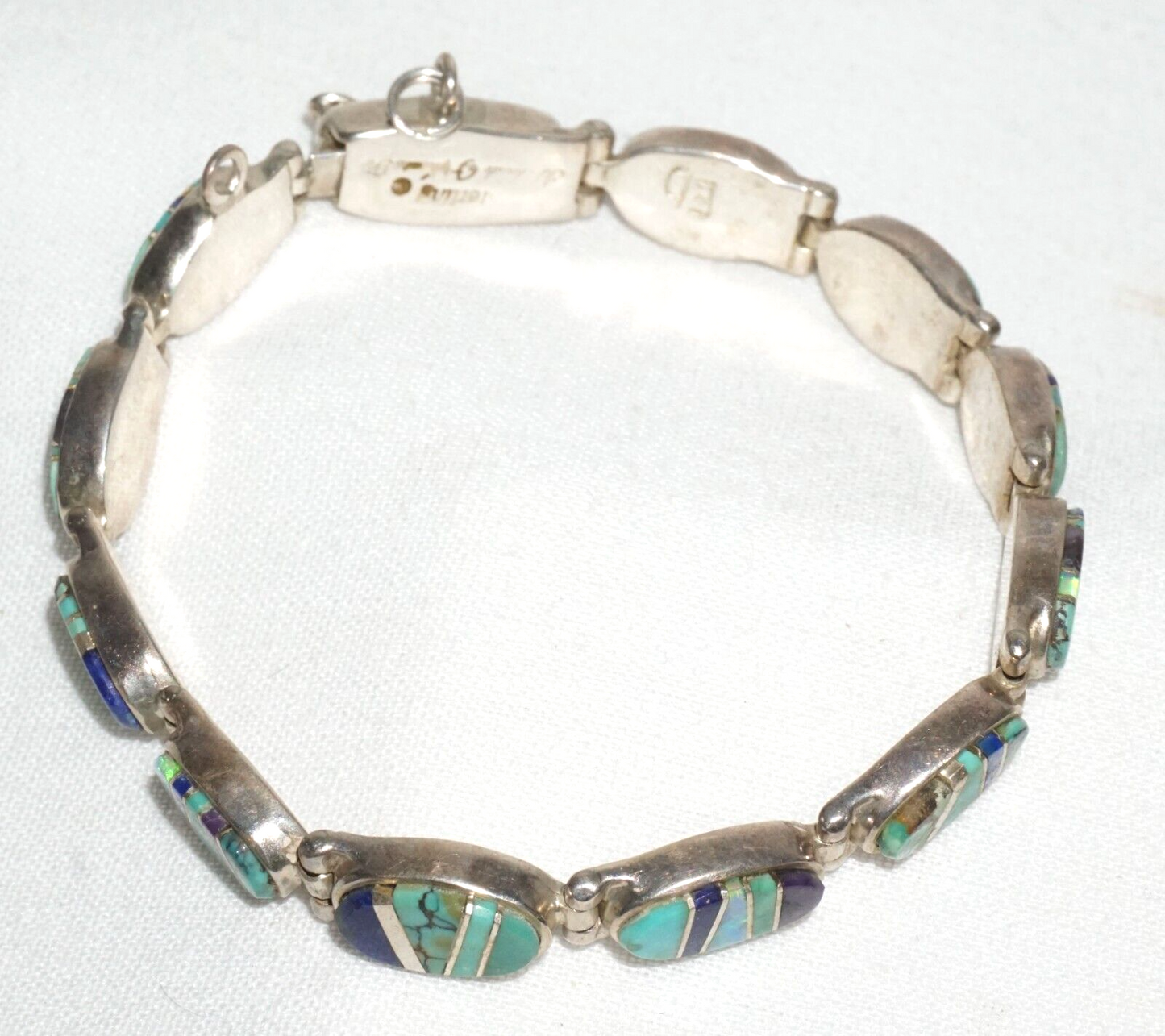 Vtg Navajo Sterling Silver & Gemstone Bracelet Santa Fe Evangeline David (JoD)