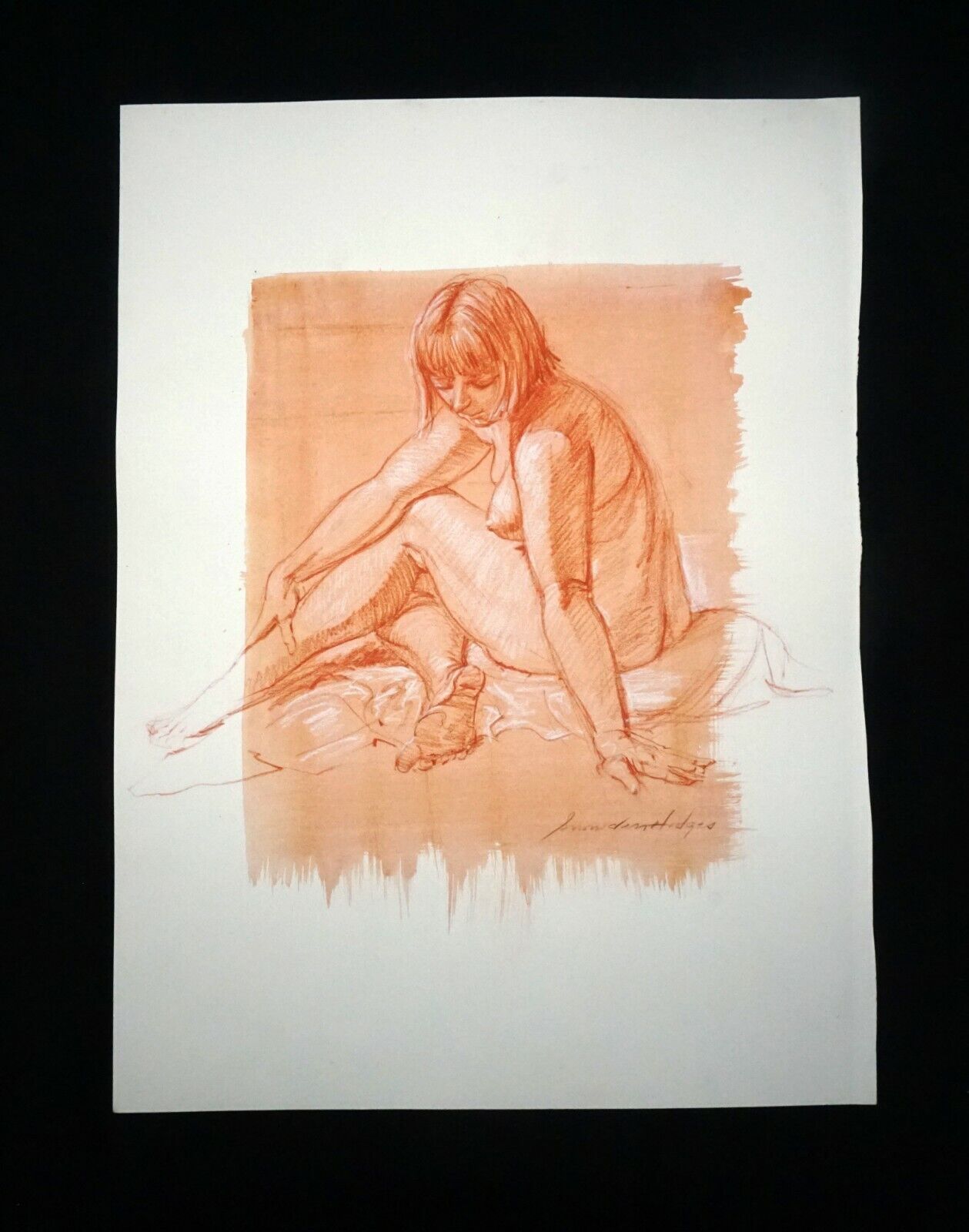 Hawaii Mixed Media Wash Painting Seated Female Nude by Snowden Hodges(Sho)#103