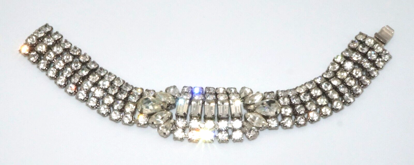 Vintage Weiss Rhinestone Bracelet w Round & Baguette Stones (McC)