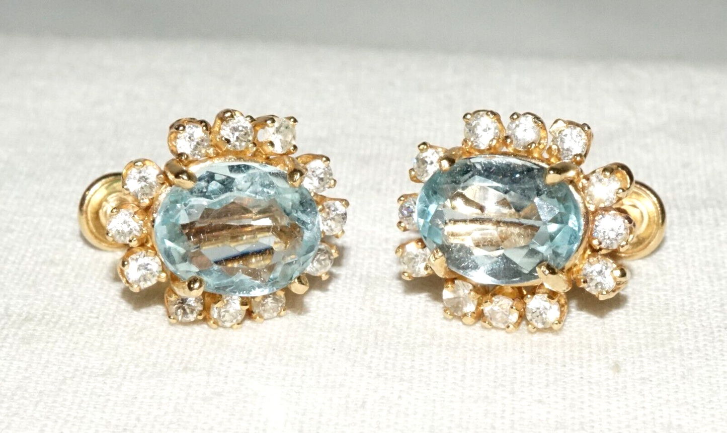 Vintage US 14k Yellow Earrings w. 2x Blue Topaz & 12x Cubic Zirconia (GoB)#13b